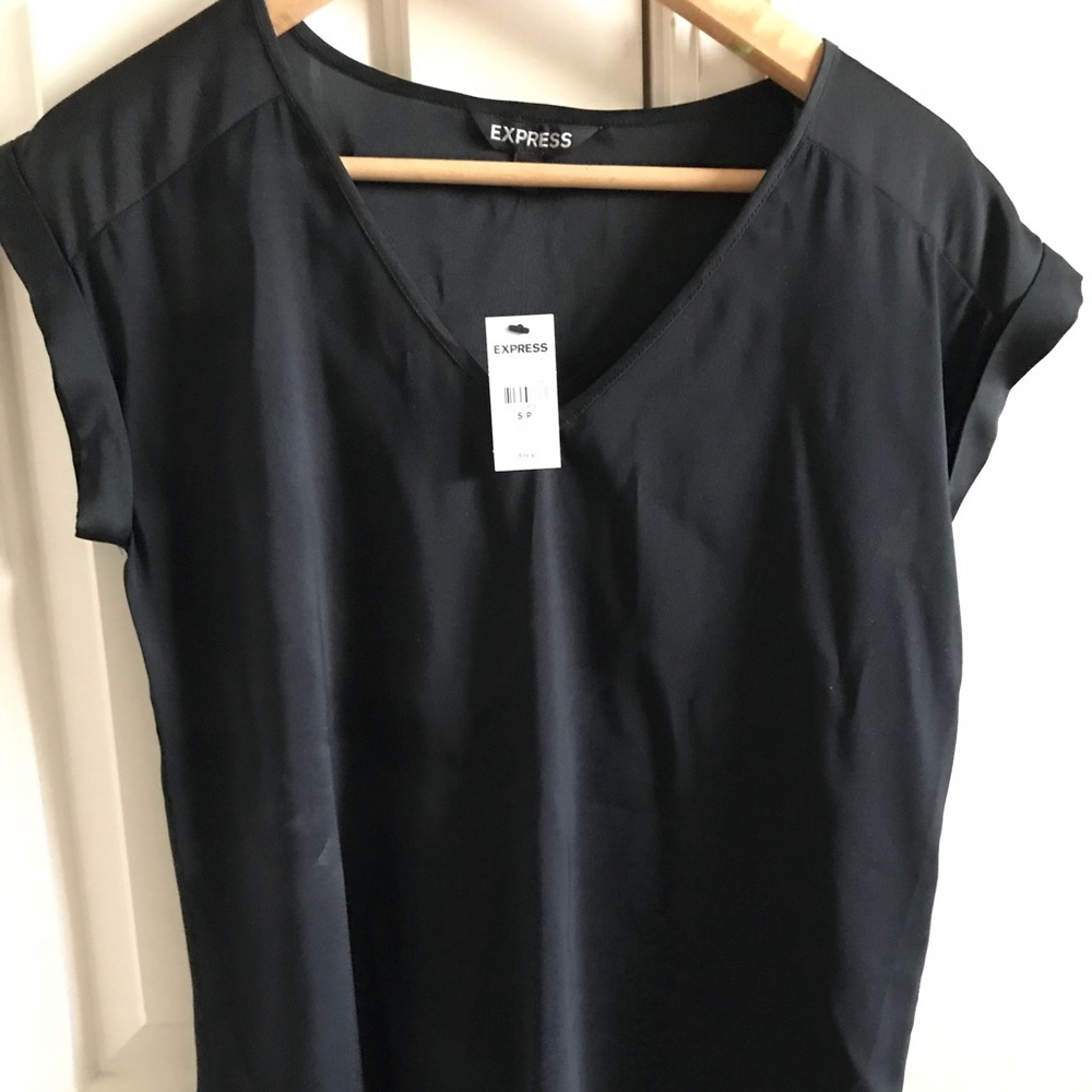 Women’s black polyester/spandex v-neck blouse